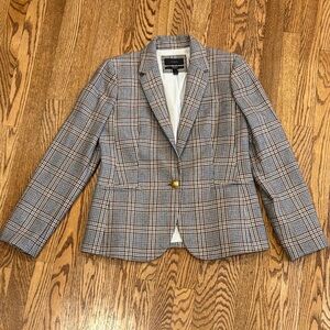J. Crew Gray Plaid Blazer with Gold Button